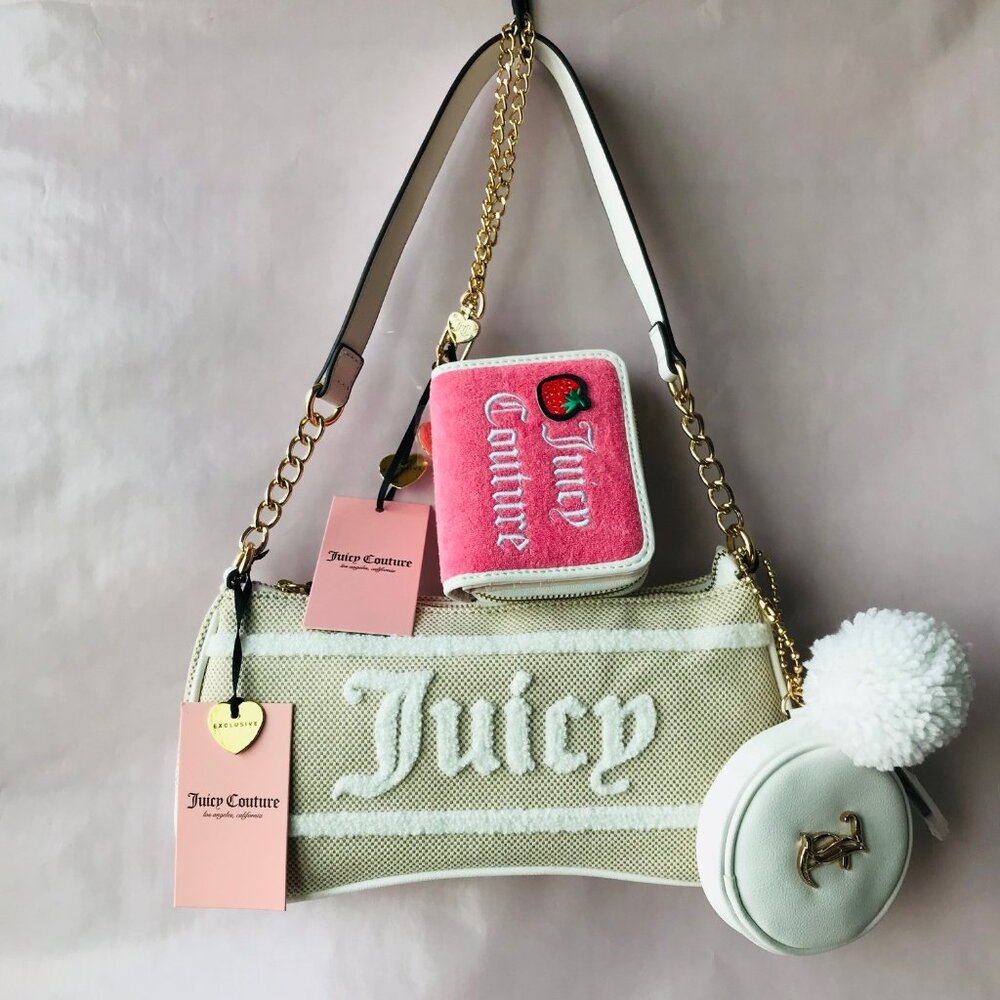 Juicy Couture Beige  Resort  Shoulder Bag w Coin Pouch + Sweet Juicy coin Purse